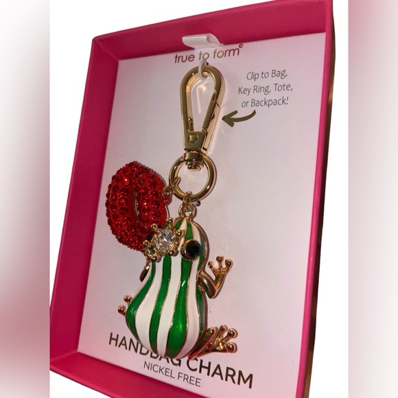 TRUE TO FORM Striped Frog and Red Crystal Lips Keychain or Bag Charm NEW NWT - Picture 5 of 7